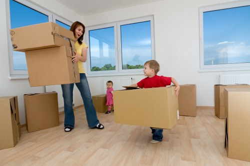 Packed student belongings ready for transport in Newham