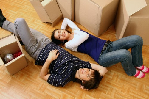Packed moving boxes ready for removals in Newham